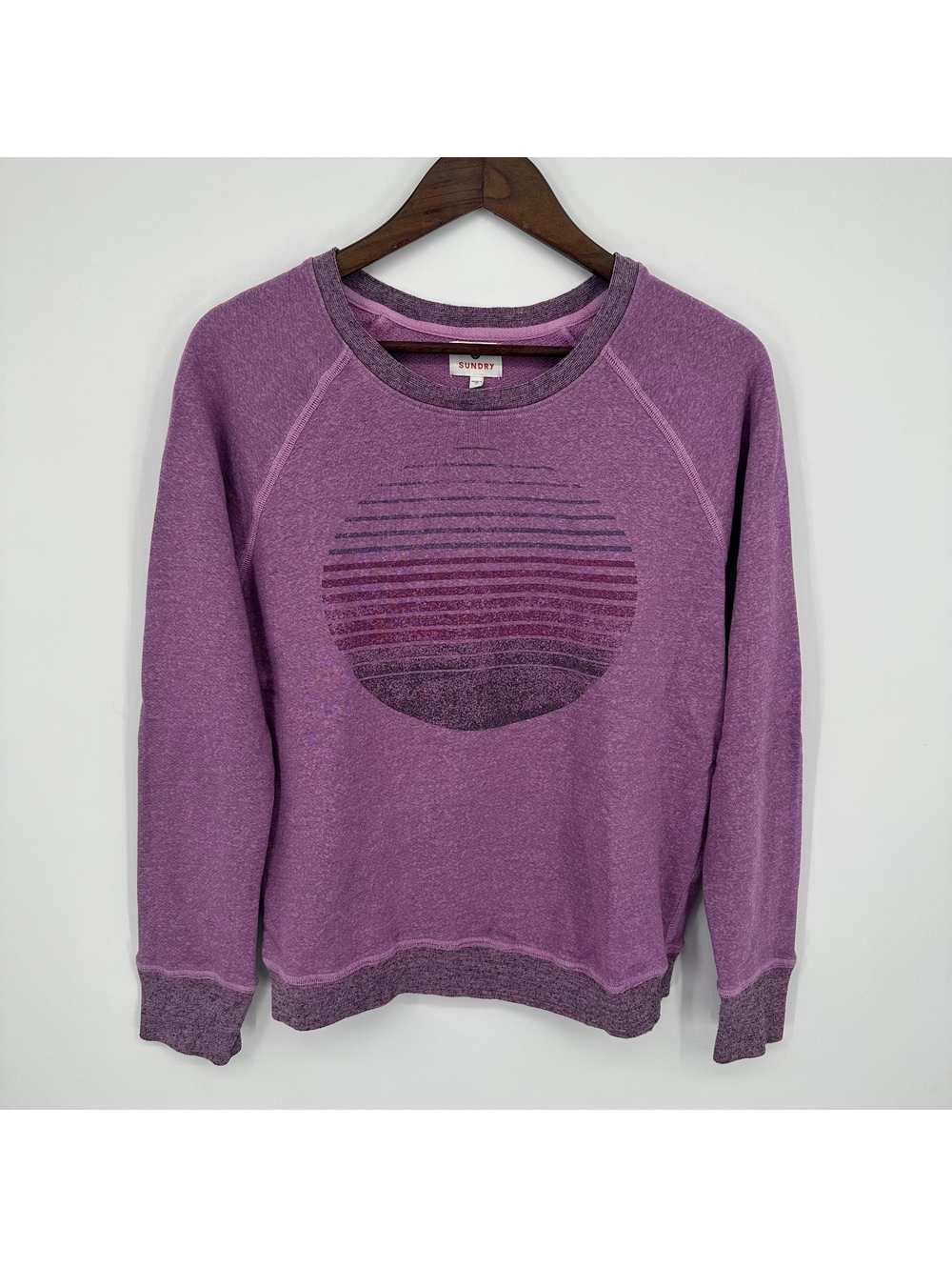 Sundry Purple Distressed Graphic Pullover Sweatshirt Size 1 Made in USA